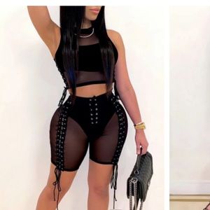 Two piece see through shirts set